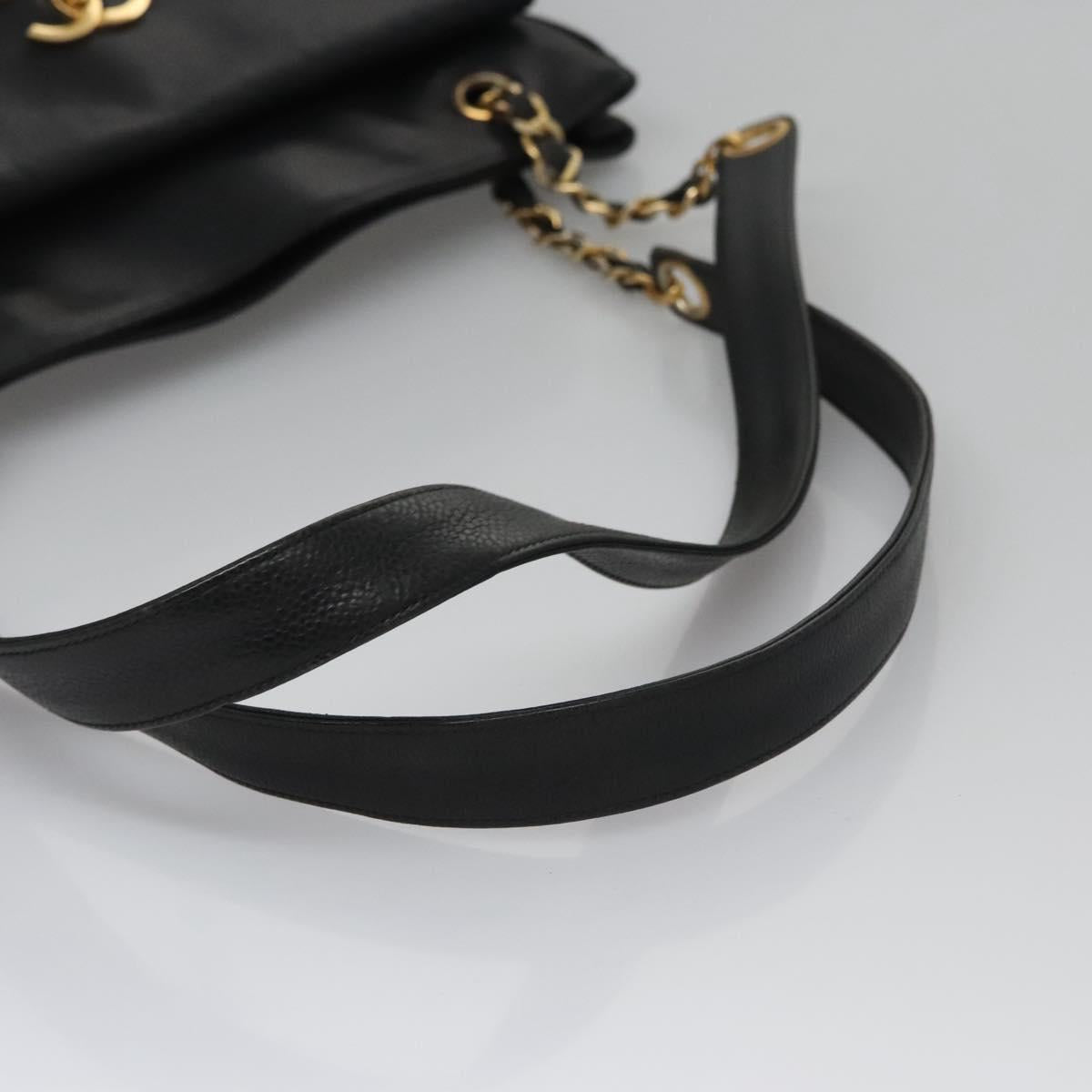 CHANEL Big COCO Mark Chain Tote Bag Caviar Skin Black Gold CC bs22057