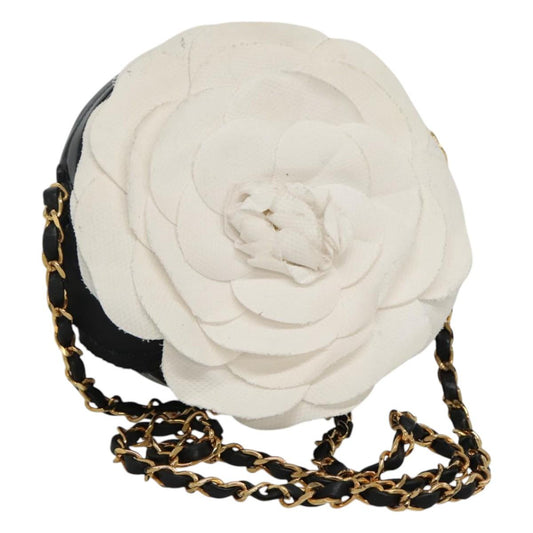 CHANEL Camelia Matelasse Chain Bag Enamel Black White gold CC bs22091