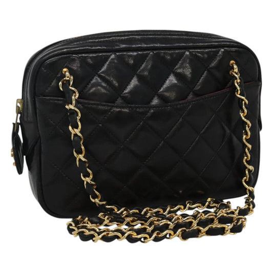 CHANEL Matelasse Chain Shoulder Bag Lamb Skin Black Gold CC bs22211