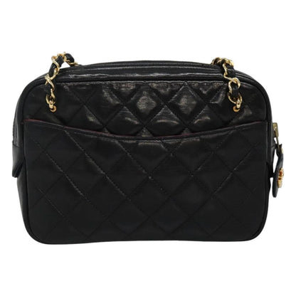 CHANEL Matelasse Chain Shoulder Bag Lamb Skin Black Gold CC bs22211