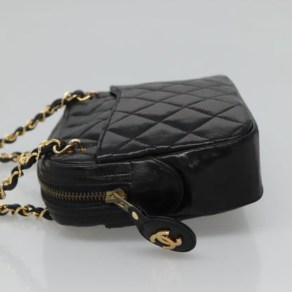 CHANEL Matelasse Chain Shoulder Bag Lamb Skin Black Gold CC bs22211