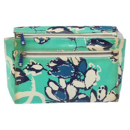 CHANEL Clutch Bag Coated Canvas Green Blue Silver CC bs22217