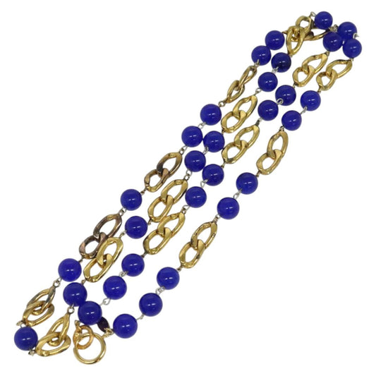 CHANEL Pendant Necklace Metal Blue Gold CC bs22252