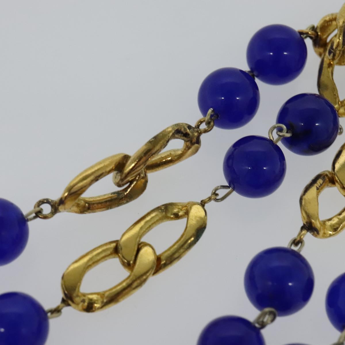 CHANEL Pendant Necklace Metal Blue Gold CC bs22252