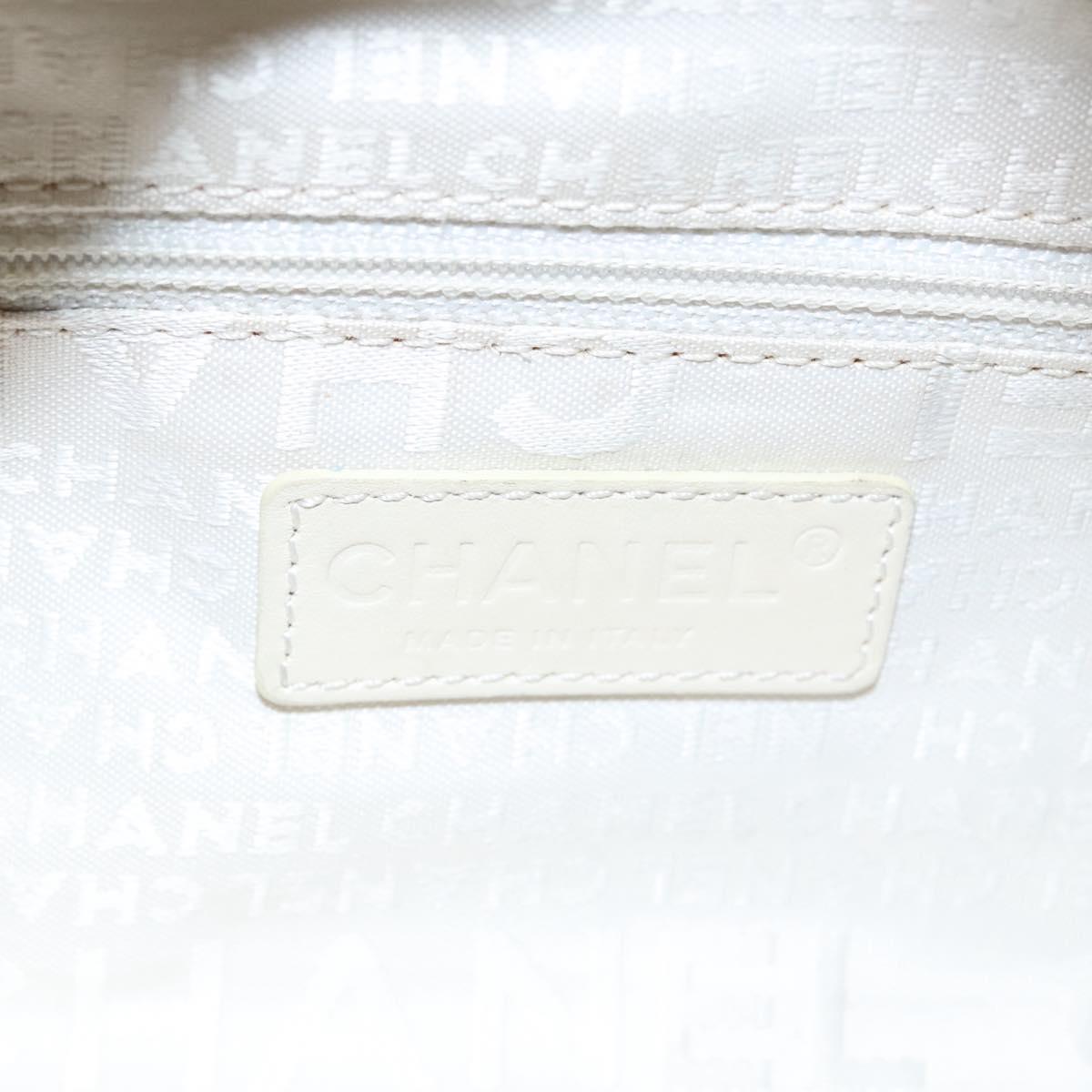 CHANEL Choco Bar Hand Bag Canvas Beige Silver CC bs22254
