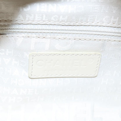 CHANEL Choco Bar Hand Bag Canvas Beige Silver CC bs22254