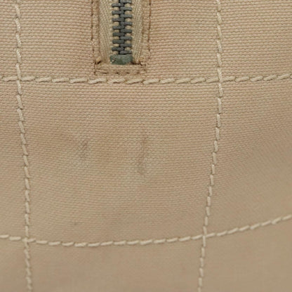 CHANEL Choco Bar Hand Bag Canvas Beige Silver CC bs22254
