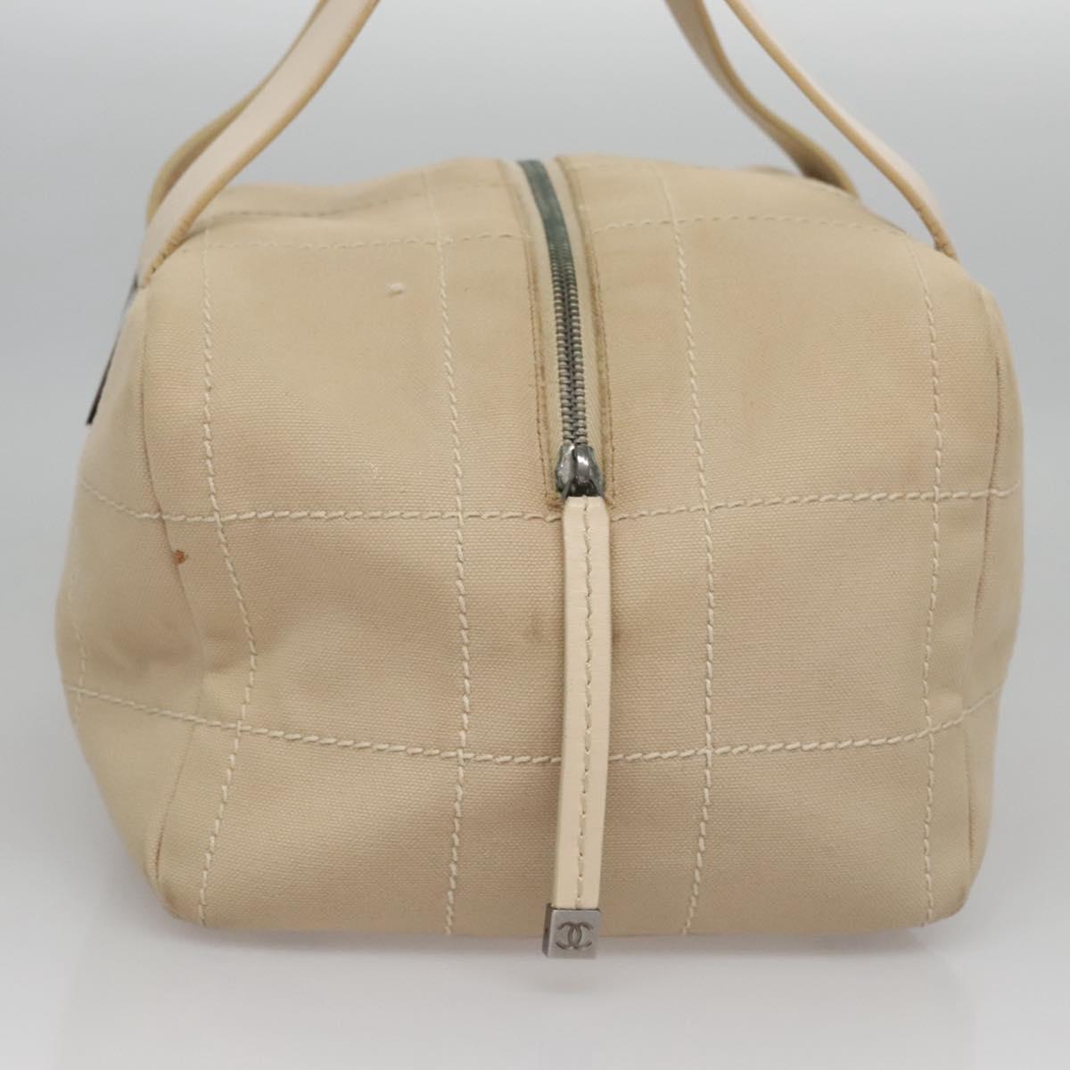 CHANEL Choco Bar Hand Bag Canvas Beige Silver CC bs22254