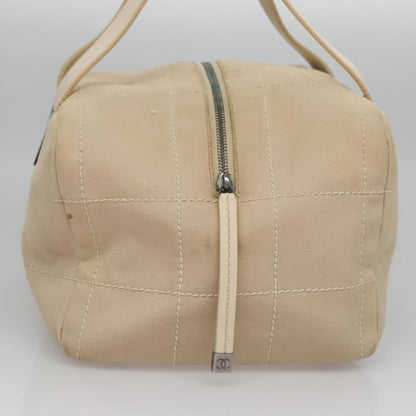 CHANEL Choco Bar Hand Bag Canvas Beige Silver CC bs22254
