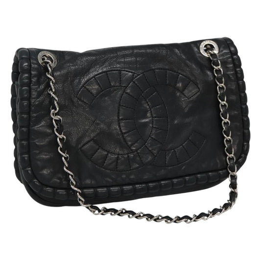 CHANEL COCO Mark Chain Hand Bag Leather Black Gold CC bs22259