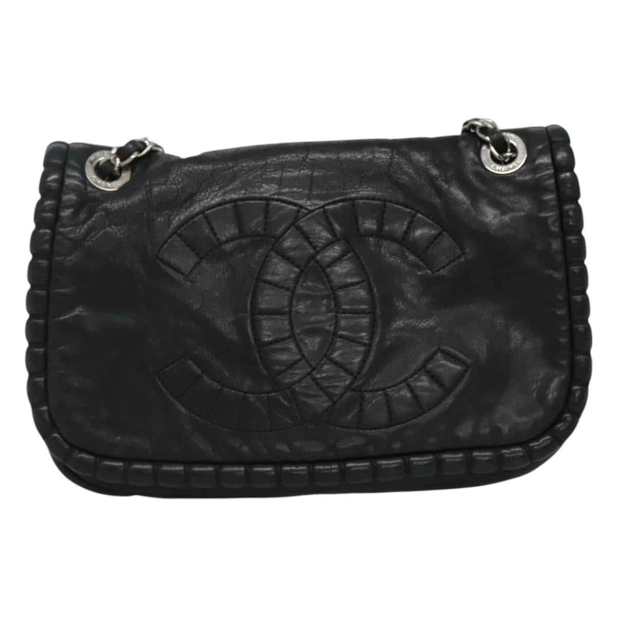 CHANEL COCO Mark Chain Hand Bag Leather Black Gold CC bs22259