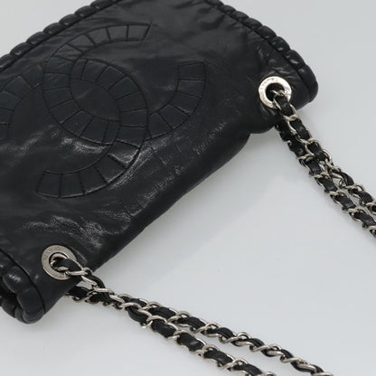 CHANEL COCO Mark Chain Hand Bag Leather Black Gold CC bs22259