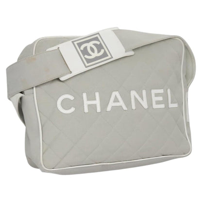 CHANEL Matelasse Shoulder Bag Canvas Gray Silver CC bs22261
