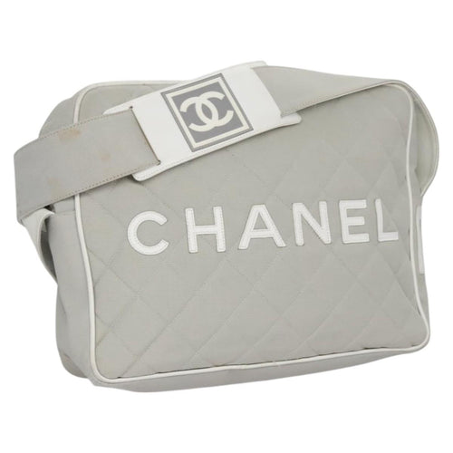 CHANEL Matelasse Shoulder Bag Canvas Gray Silver CC bs22261
