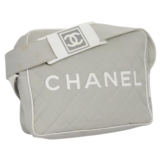 CHANEL Matelasse Shoulder Bag Canvas Gray Silver CC bs22261