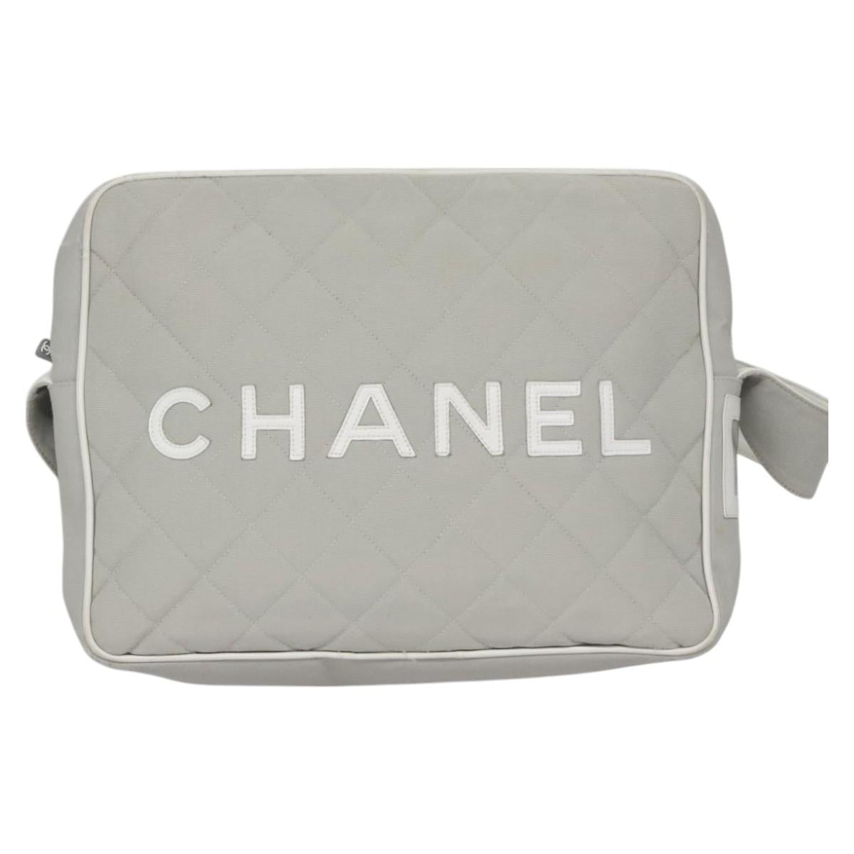 CHANEL Matelasse Shoulder Bag Canvas Gray Silver CC bs22261