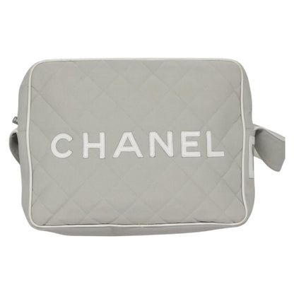 CHANEL Matelasse Shoulder Bag Canvas Gray Silver CC bs22261