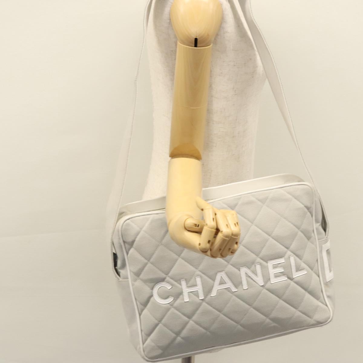 CHANEL Matelasse Shoulder Bag Canvas Gray Silver CC bs22261