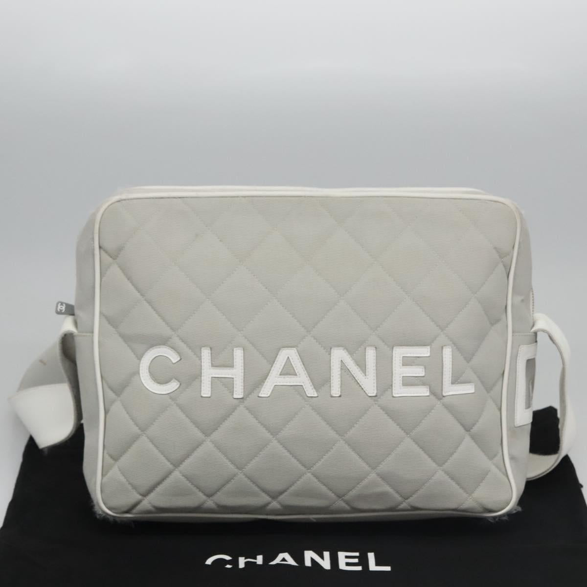 CHANEL Matelasse Shoulder Bag Canvas Gray Silver CC bs22261