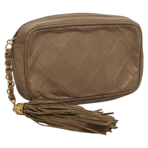 CHANEL Matelasse Pouch Lamb Skin Beige Gold CC bs22262