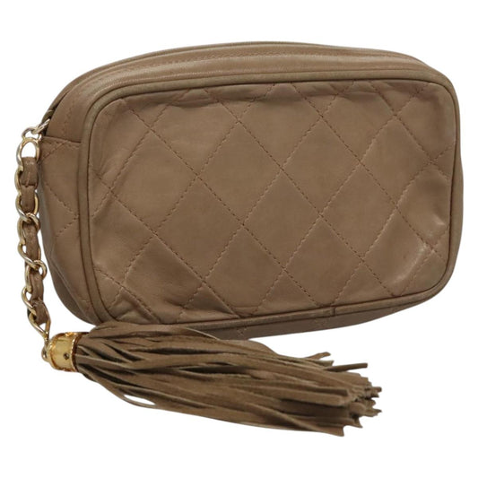 CHANEL Matelasse Pouch Lamb Skin Beige Gold CC bs22262