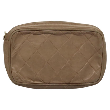 CHANEL Matelasse Pouch Lamb Skin Beige Gold CC bs22262
