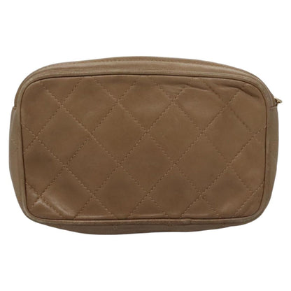 CHANEL Matelasse Pouch Lamb Skin Beige Gold CC bs22262
