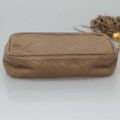 CHANEL Matelasse Pouch Lamb Skin Beige Gold CC bs22262