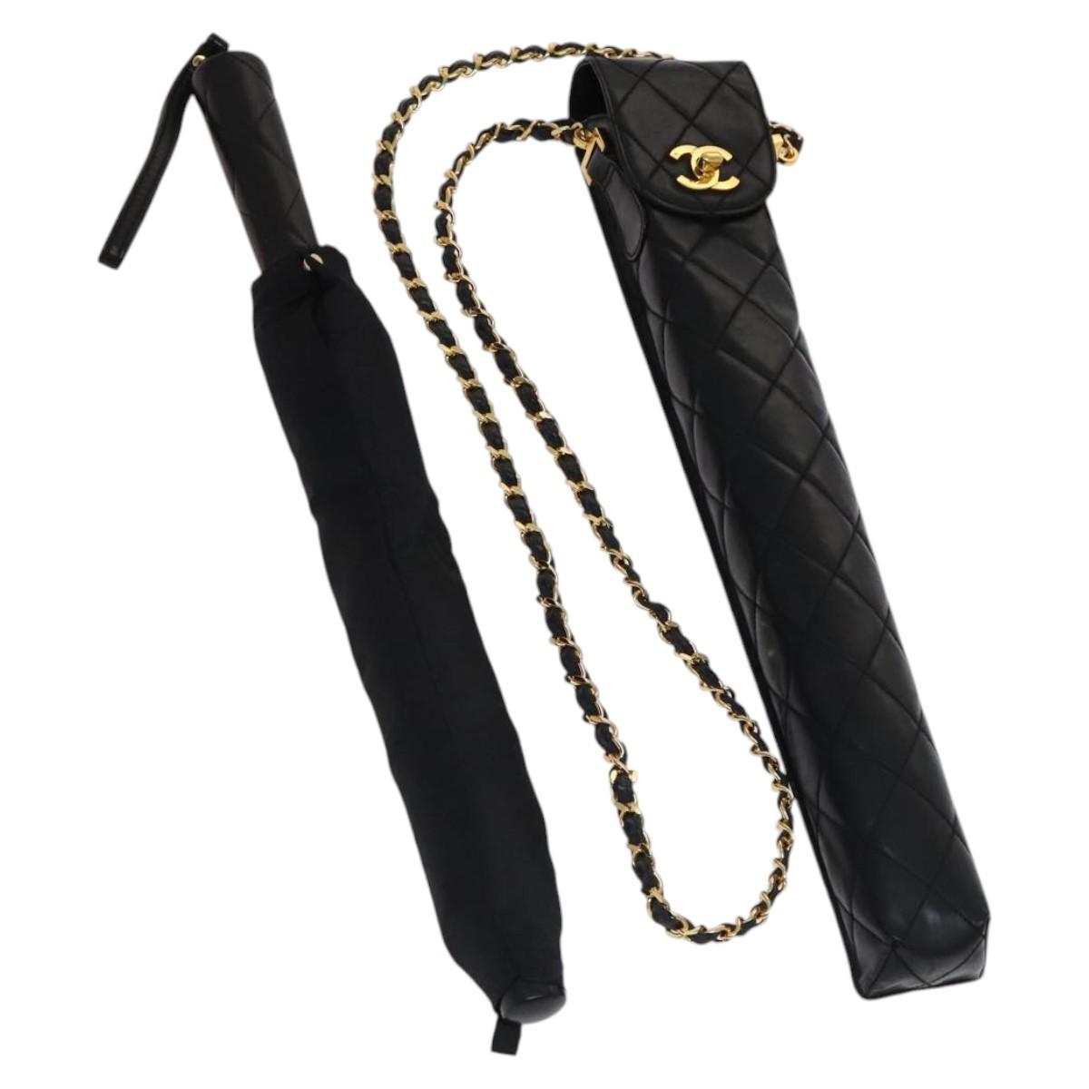 CHANEL & Umbrella Holder Umbrella Nylon Patent Leather Black CC bs22266