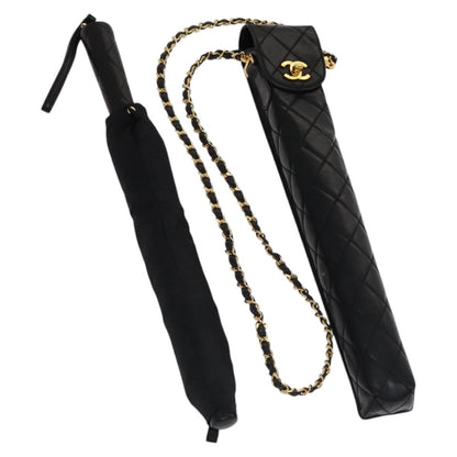 CHANEL & Umbrella Holder Umbrella Nylon Patent Leather Black CC bs22266