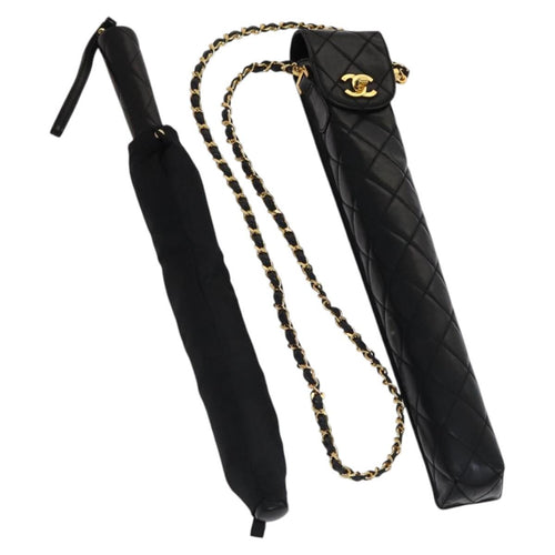 CHANEL & Umbrella Holder Umbrella Nylon Patent Leather Black CC bs22266