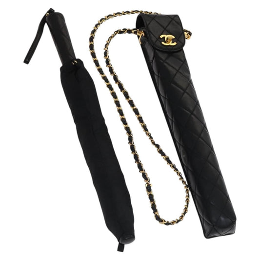 CHANEL & Umbrella Holder Umbrella Nylon Patent Leather Black CC bs22266
