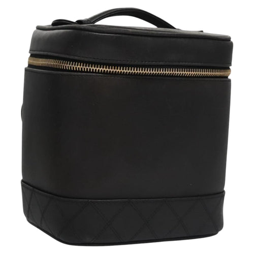 CHANEL Bicolore Vanity Hand Bag Leather Black Gold CC bs22369