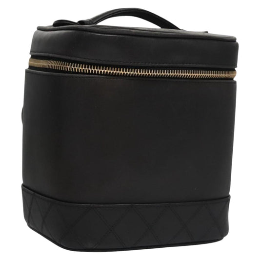 CHANEL Bicolore Vanity Hand Bag Leather Black Gold CC bs22369