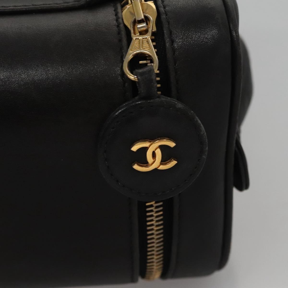 CHANEL Bicolore Vanity Hand Bag Leather Black Gold CC bs22369