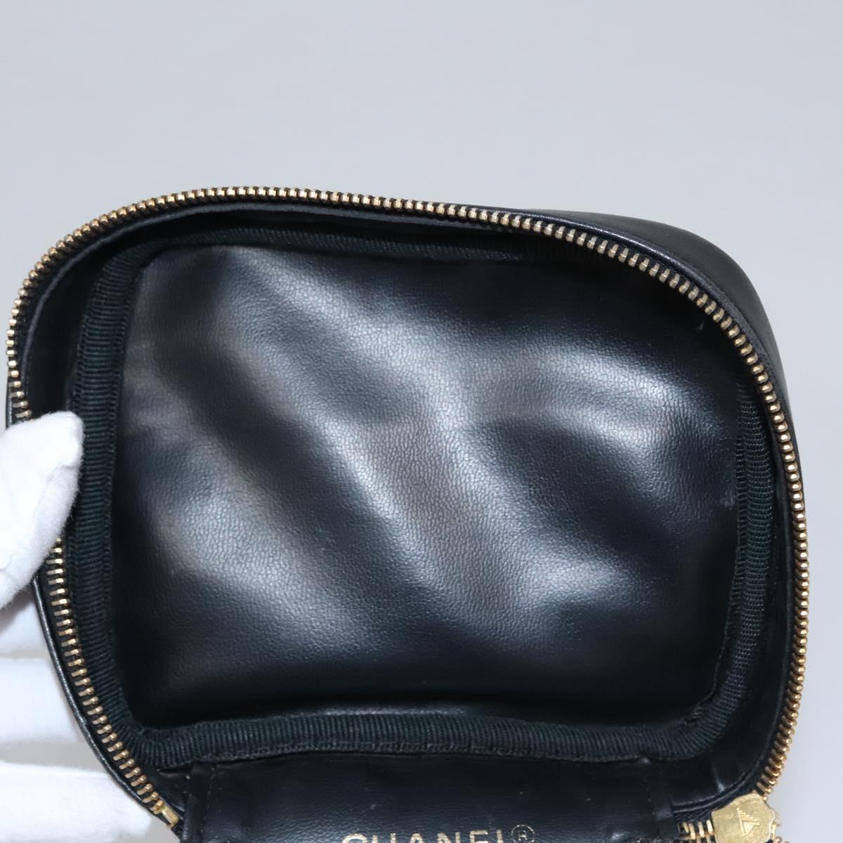 CHANEL Bicolore Vanity Hand Bag Leather Black Gold CC bs22369