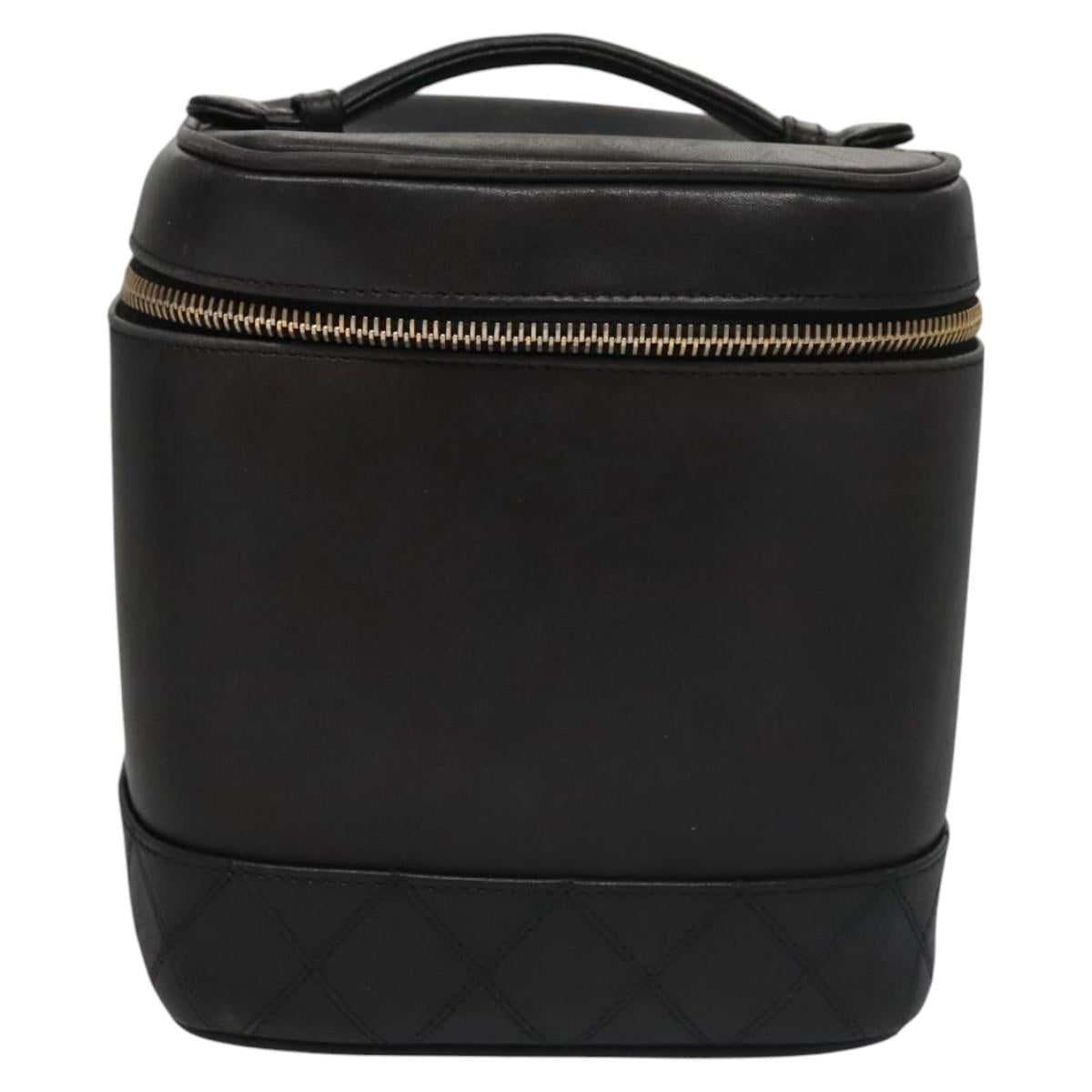 CHANEL Bicolore Vanity Hand Bag Leather Black Gold CC bs22369