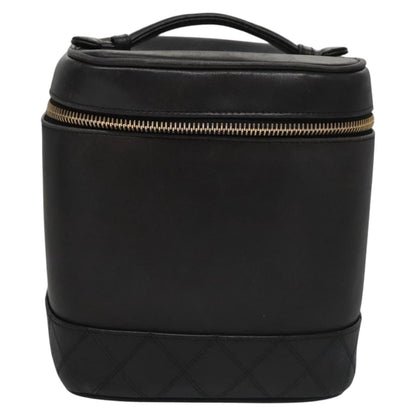 CHANEL Bicolore Vanity Hand Bag Leather Black Gold CC bs22369