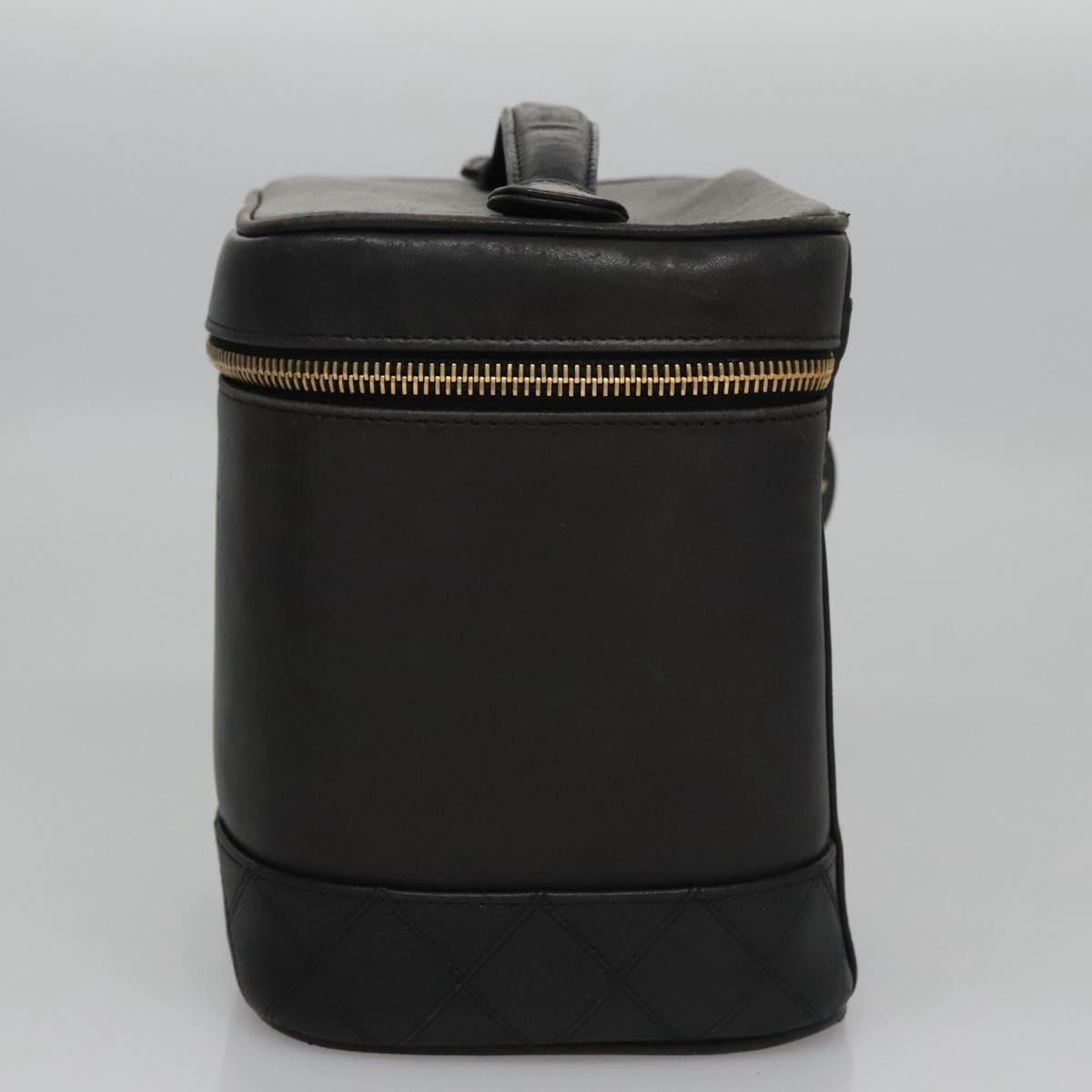 CHANEL Bicolore Vanity Hand Bag Leather Black Gold CC bs22369