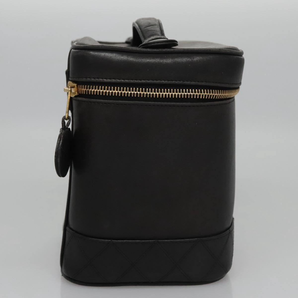 CHANEL Bicolore Vanity Hand Bag Leather Black Gold CC bs22369