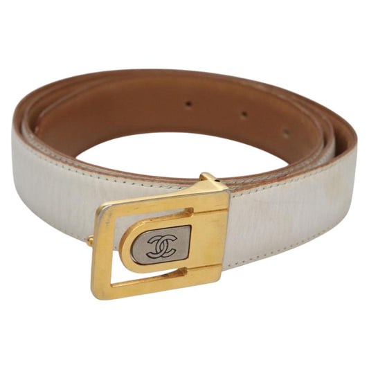 CHANEL Belt Leather 40.9"" Gold White CC bs22410