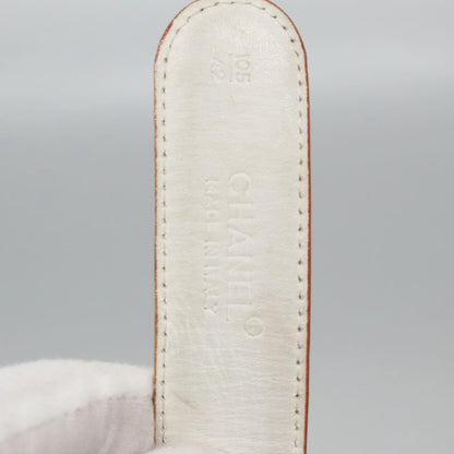CHANEL Belt Leather 40.9"" Gold White CC bs22410