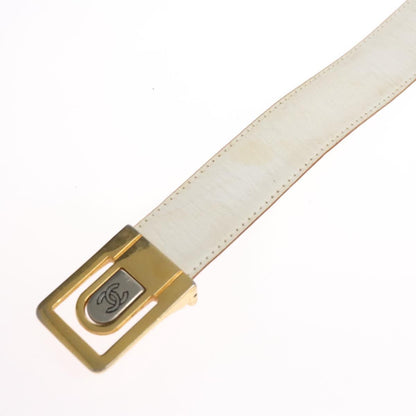 CHANEL Belt Leather 40.9"" Gold White CC bs22410