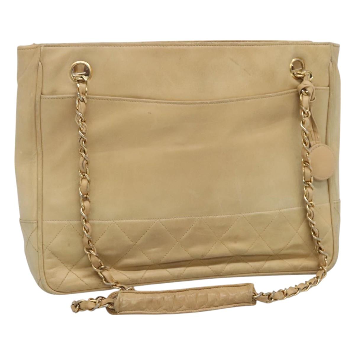 CHANEL Matelasse Chain Shoulder Bag Lamb Skin Beige CC bs22414