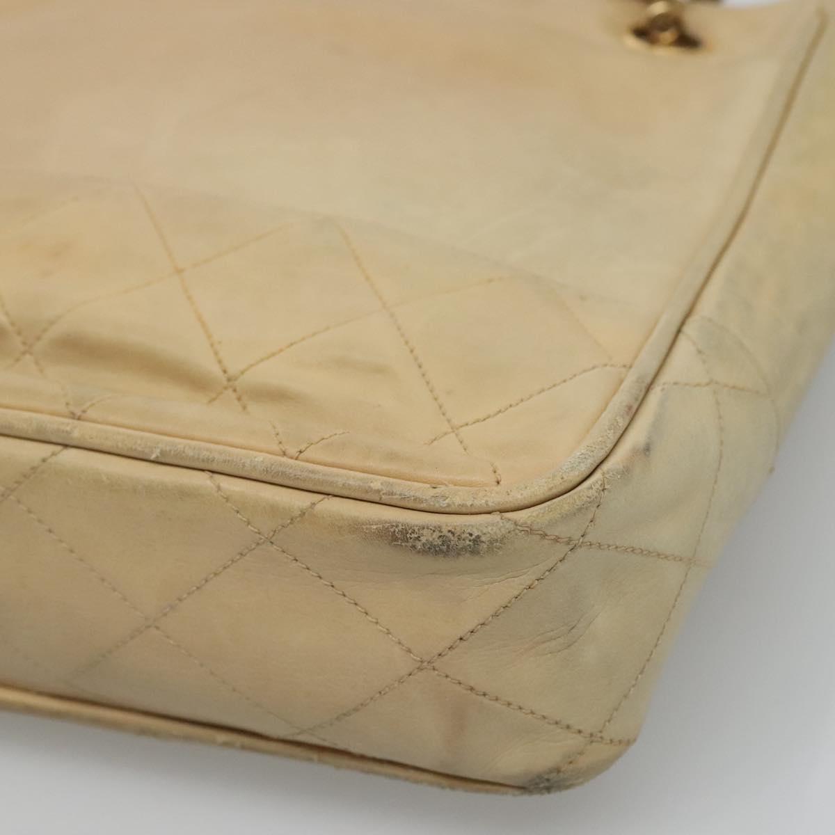CHANEL Matelasse Chain Shoulder Bag Lamb Skin Beige CC bs22414