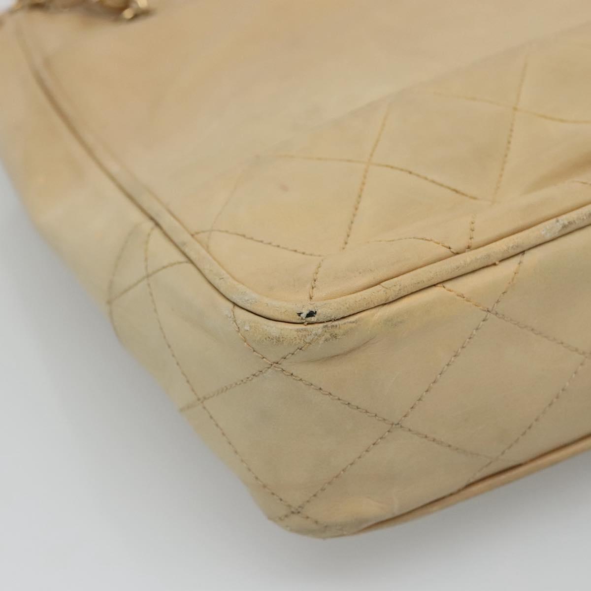 CHANEL Matelasse Chain Shoulder Bag Lamb Skin Beige CC bs22414