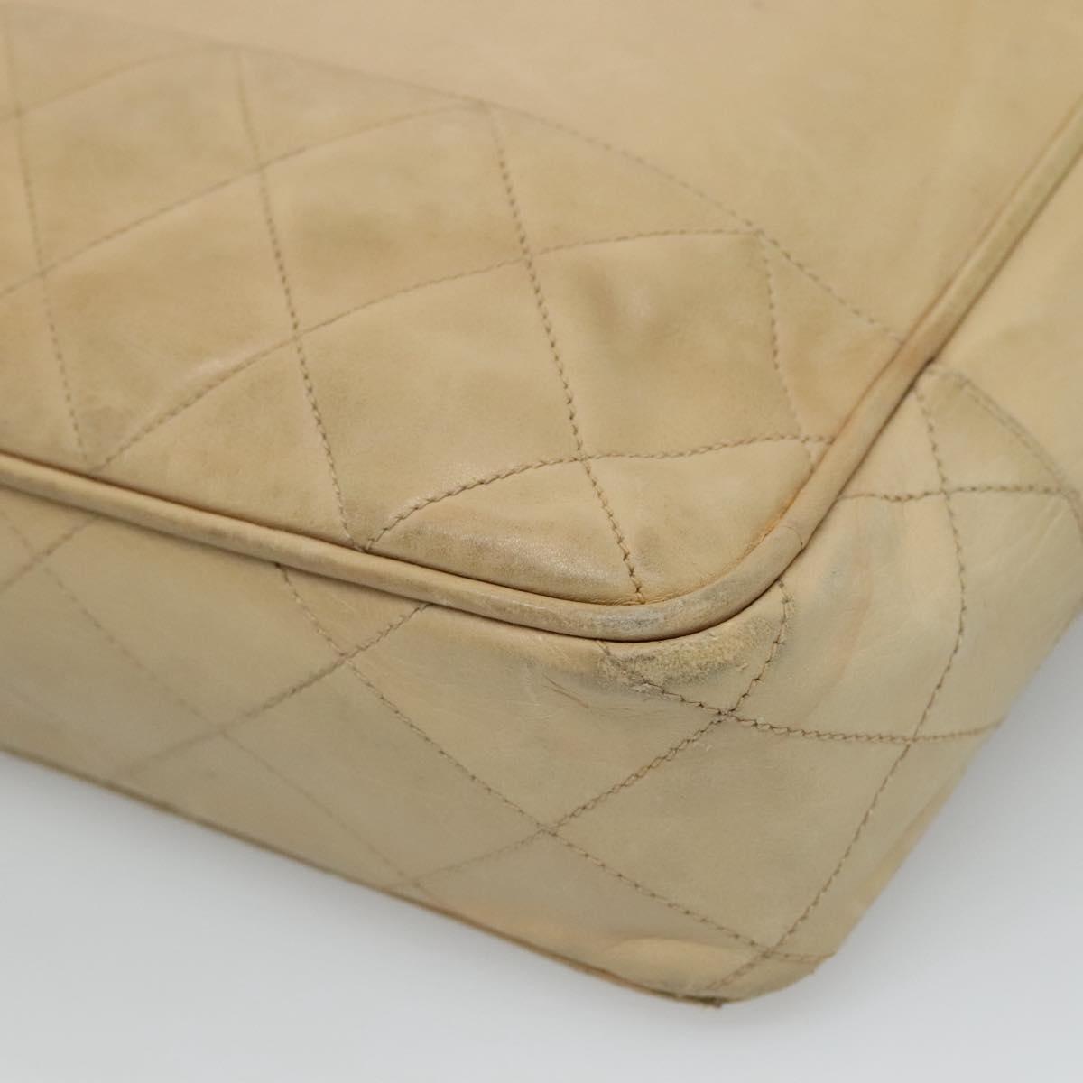 CHANEL Matelasse Chain Shoulder Bag Lamb Skin Beige CC bs22414