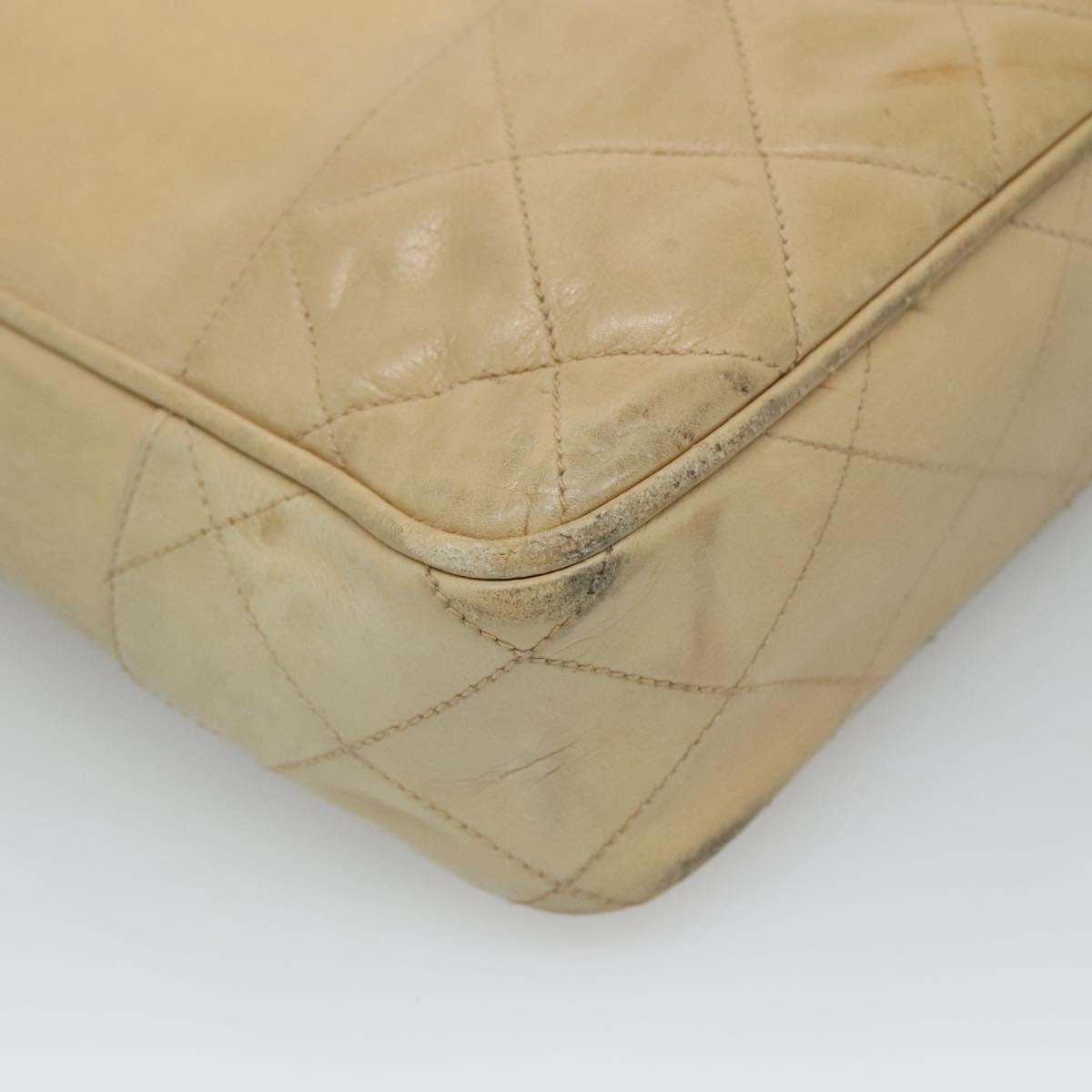 CHANEL Matelasse Chain Shoulder Bag Lamb Skin Beige CC bs22414
