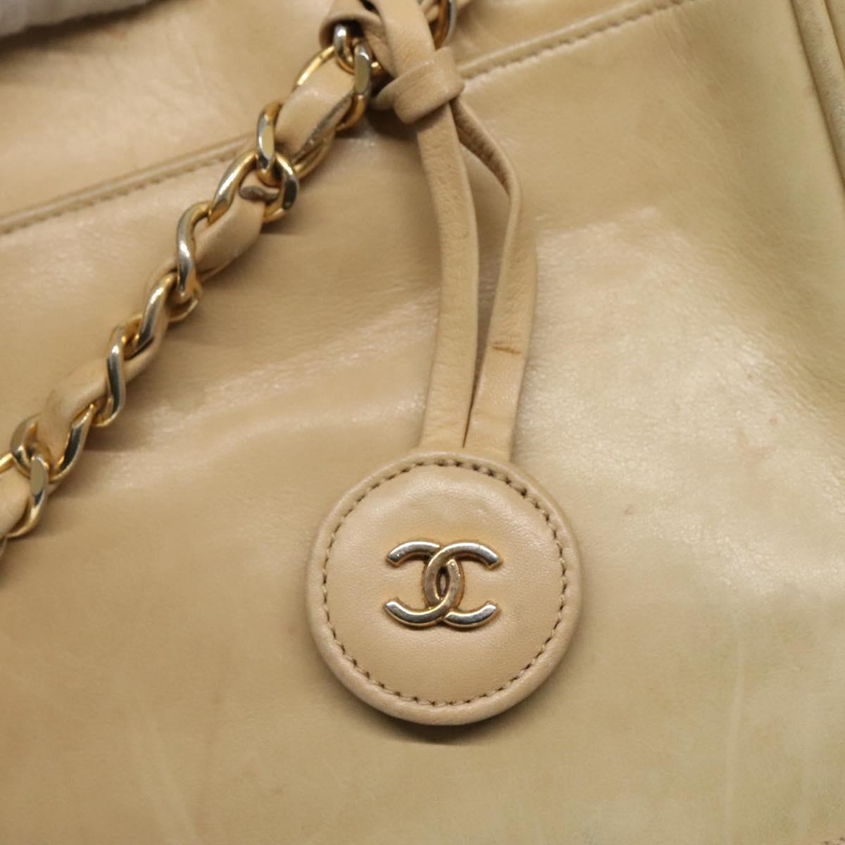 CHANEL Matelasse Chain Shoulder Bag Lamb Skin Beige CC bs22414