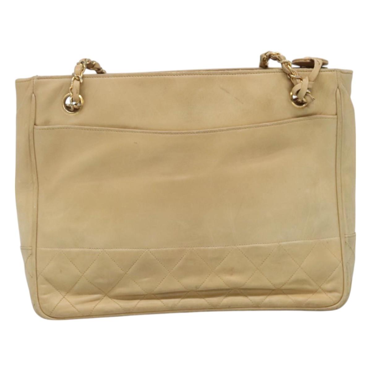 CHANEL Matelasse Chain Shoulder Bag Lamb Skin Beige CC bs22414